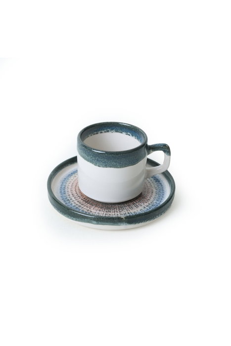 Hermia Juego de tazas de té Blanco y azul oscuro (12 piezas)